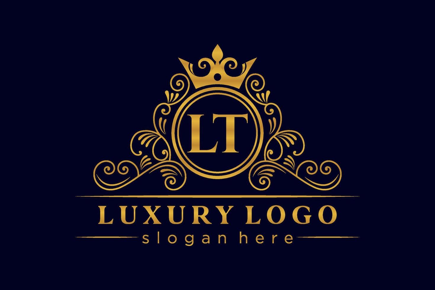 LT Initial Letter Gold calligraphic feminine floral hand drawn heraldic monogram antique vintage style luxury logo design Premium Vector