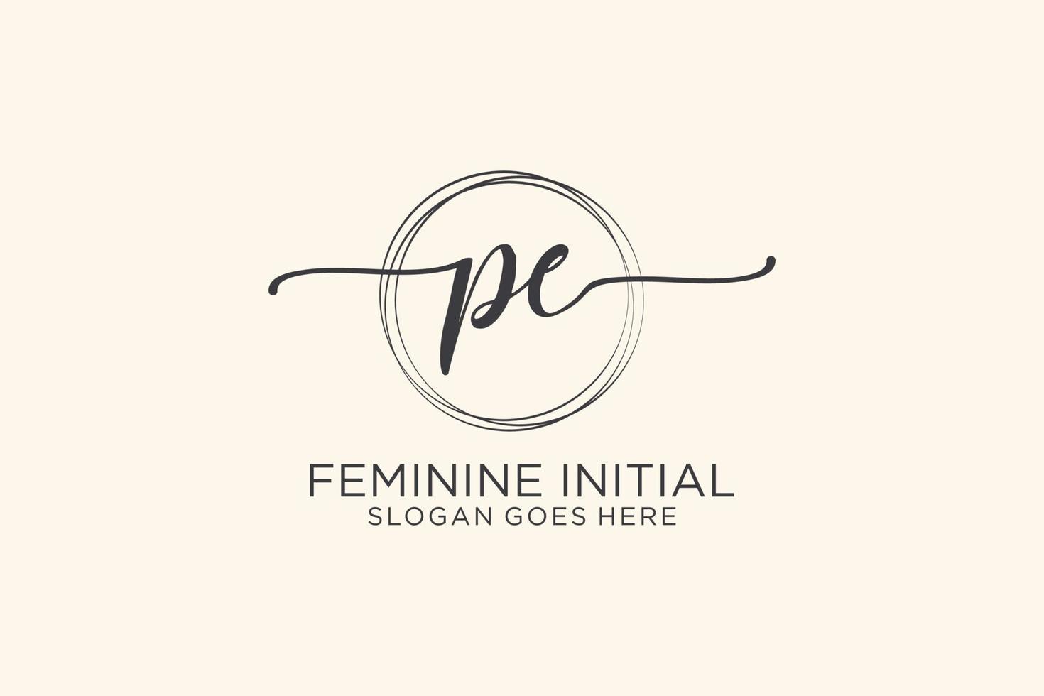 Initial PE beauty monogram and elegant logo design handwriting logo of initial signature, wedding, fashion, floral and botanical with creative template. vector