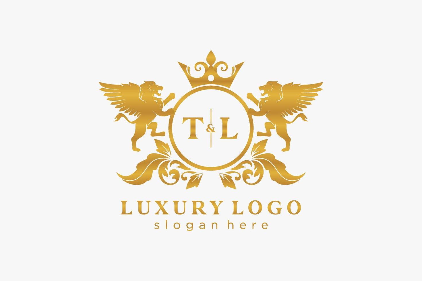 Initial TL Letter Lion Royal Luxury Logo template in vector art for Restaurant, Royalty, Boutique, Cafe, Hotel, Heraldic, Jewelry, Fashion and other vector illustration.