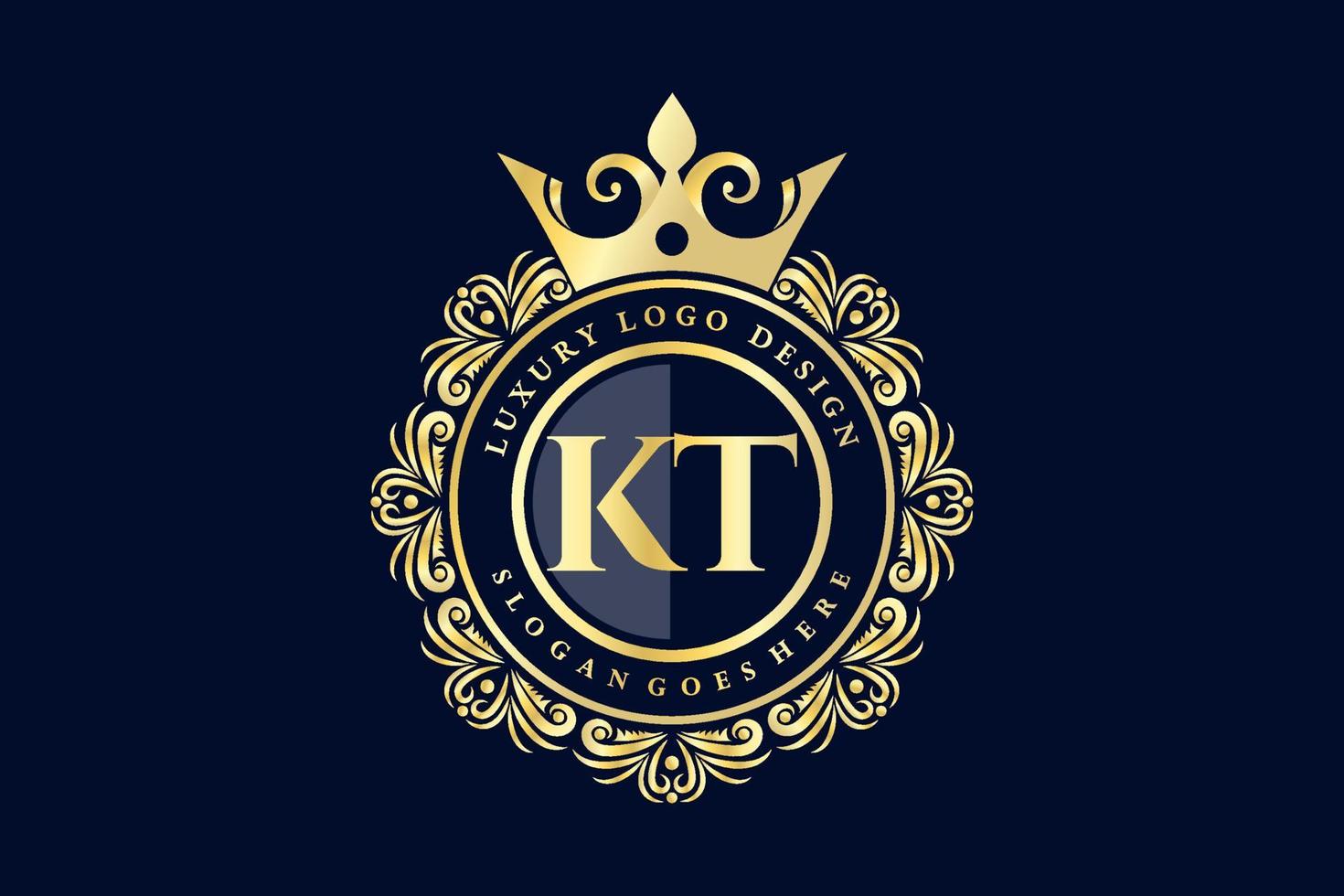 KT Initial Letter Gold calligraphic feminine floral hand drawn heraldic monogram antique vintage style luxury logo design Premium Vector