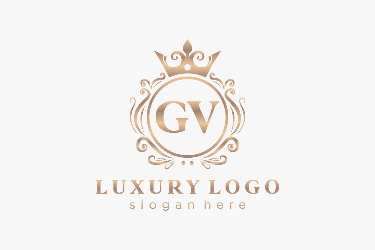 Initial GV Letter Royal Luxury Logo template in vector art for Restaurant, Royalty, Boutique, Cafe, Hotel, Heraldic, Jewelry, Fashion and other vector illustration.
