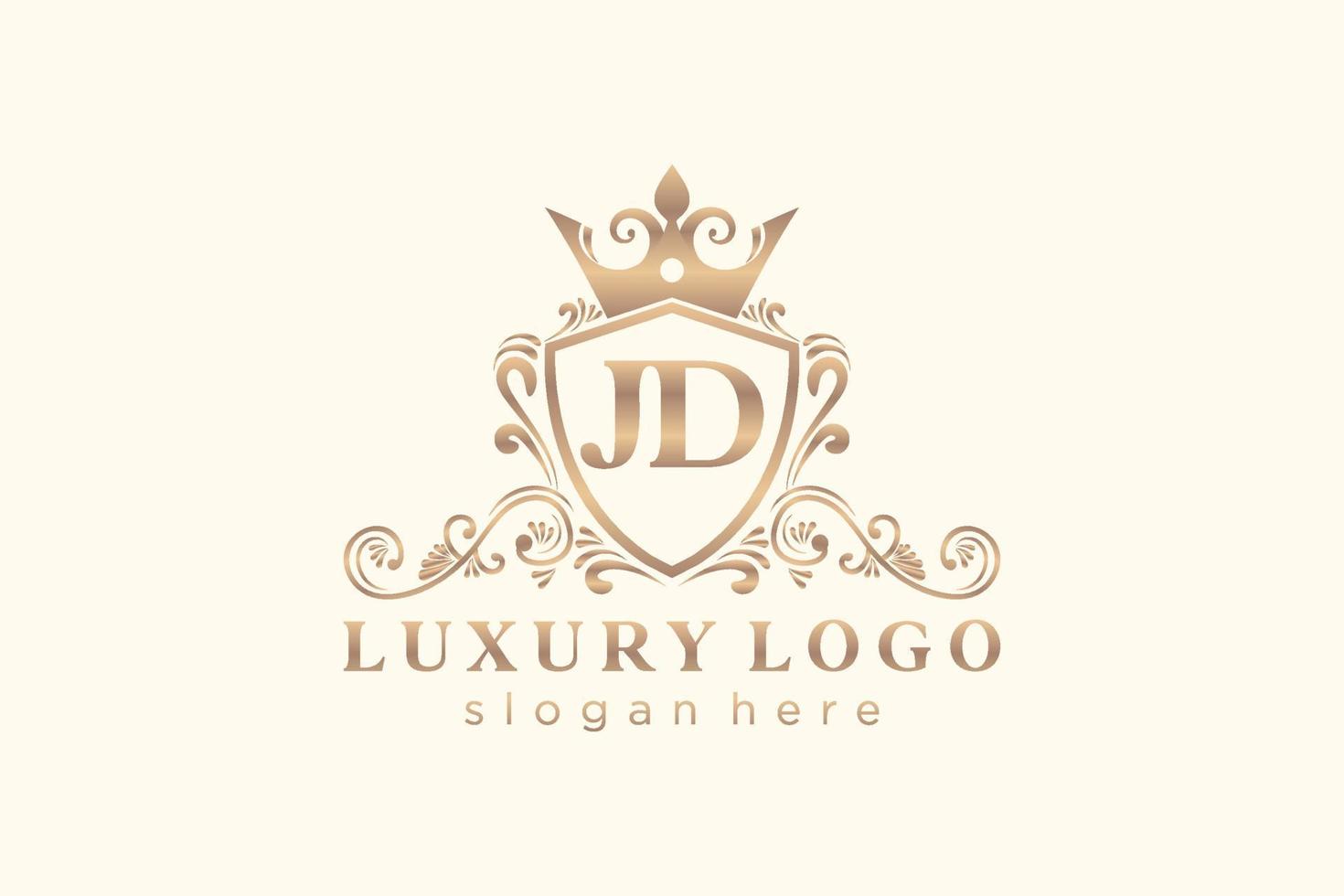 plantilla de logotipo de lujo real de letra jd inicial en arte vectorial para restaurante, realeza, boutique, cafetería, hotel, heráldica, joyería, moda y otras ilustraciones vectoriales. vector