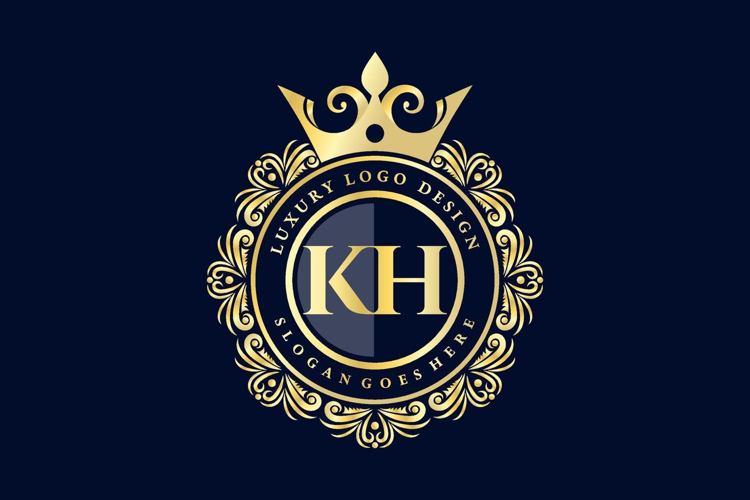 kh letra inicial oro caligráfico femenino floral dibujado a mano monograma heráldico antiguo estilo vintage diseño de logotipo de lujo vector premium