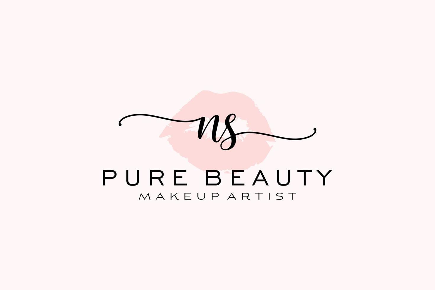 diseño de logotipo prefabricado inicial de labios de acuarela ns, logotipo para marca comercial de artista de maquillaje, diseño de logotipo de boutique de belleza rubor, logotipo de caligrafía con plantilla creativa. vector