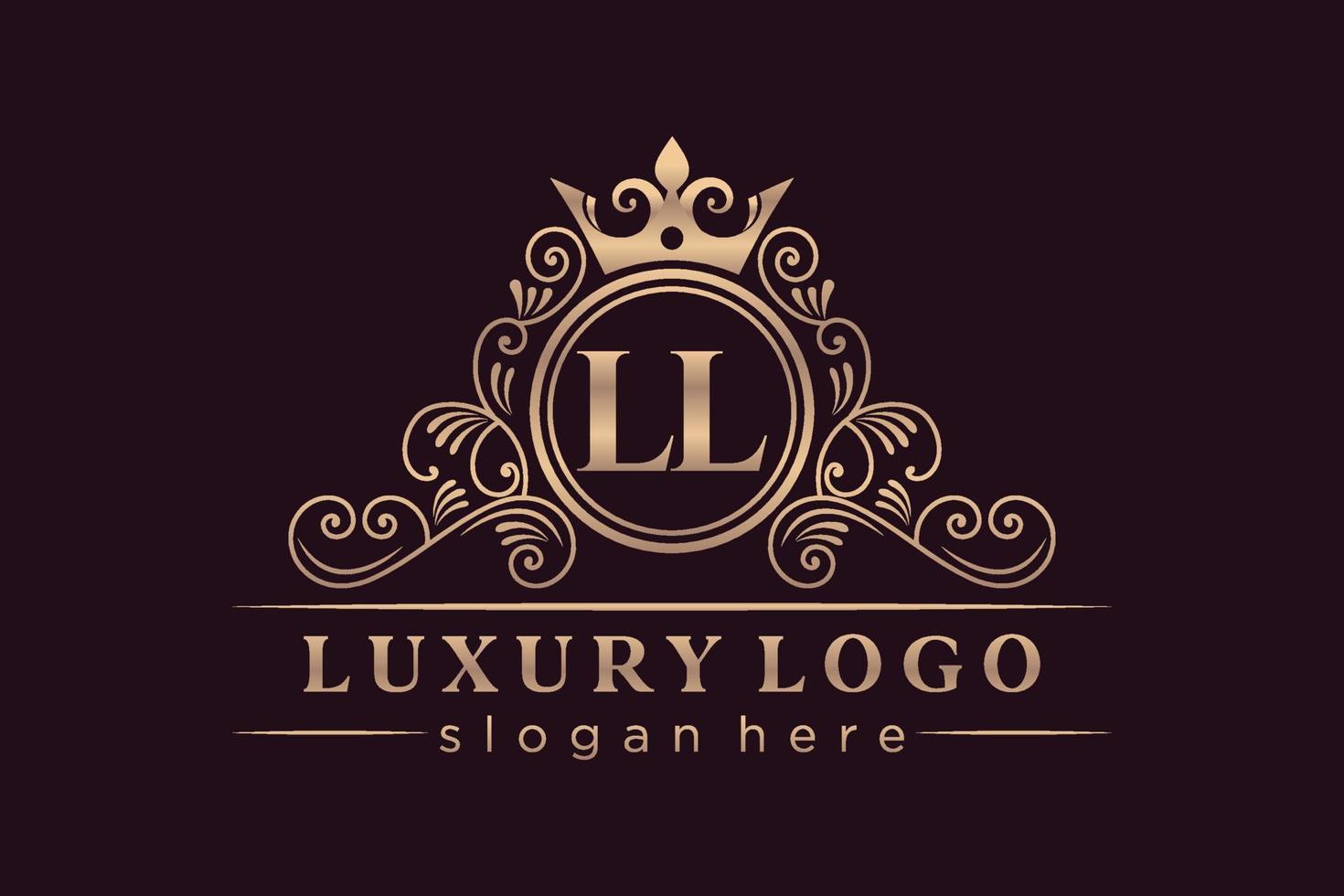 LL Initial Letter Gold calligraphic feminine floral hand drawn heraldic monogram antique vintage style luxury logo design Premium Vector