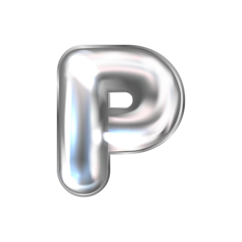 Silver perl foil inflated alphabet symbol, isolated letter P vector