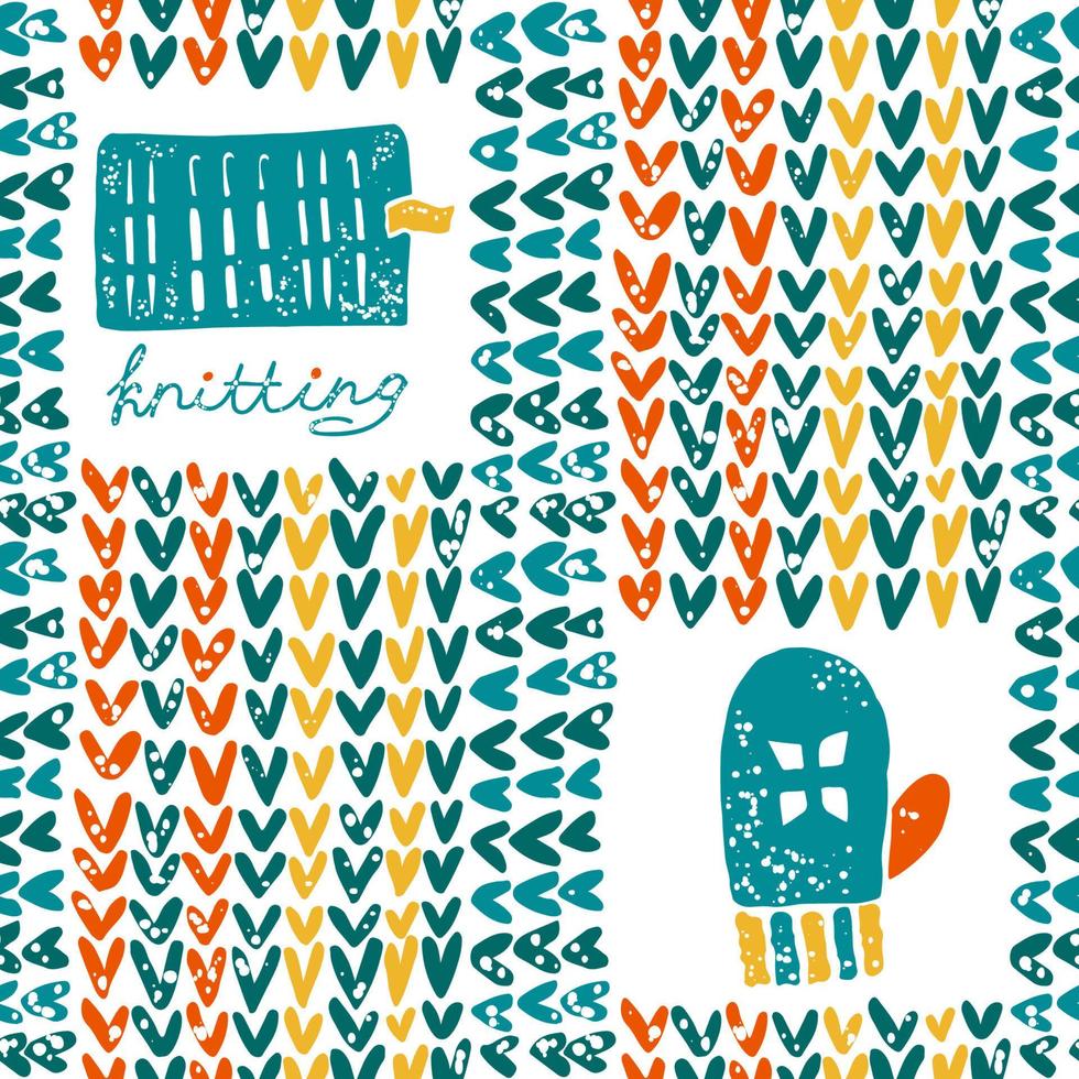 Pattern with knitting accessories and mittens vector