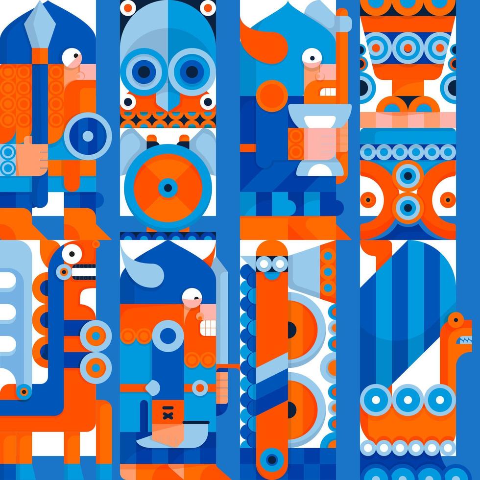 Seamless pattern with northern fantasy viking warriors vector