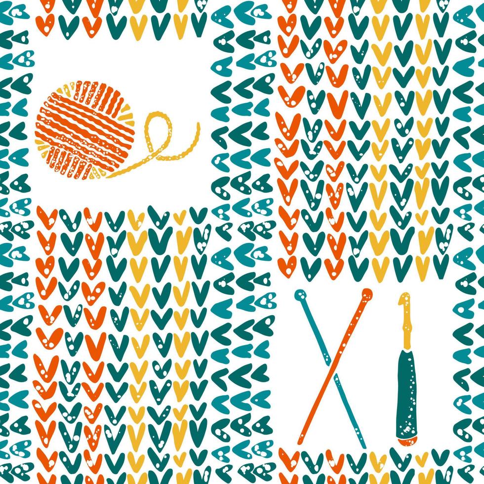 Knitted pattern with needles, crochet and yarn vector