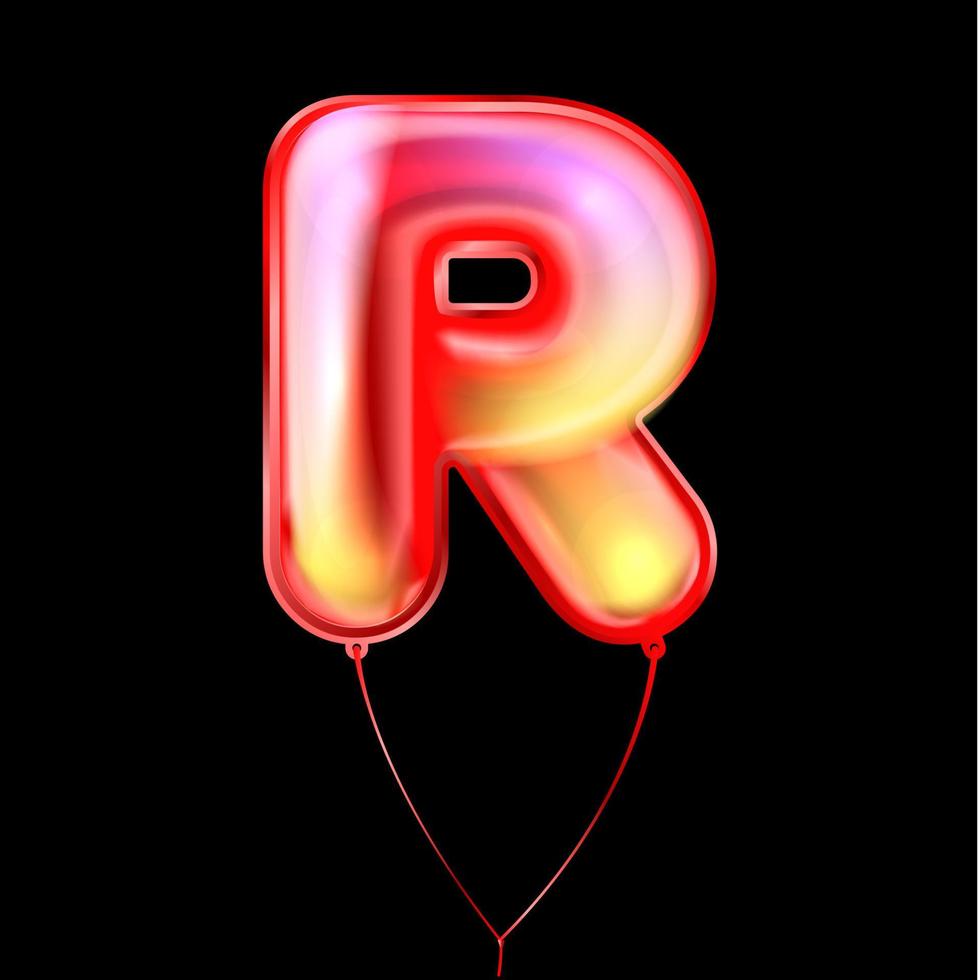 Red metallic balloon, inflated alphabet symbol R vector