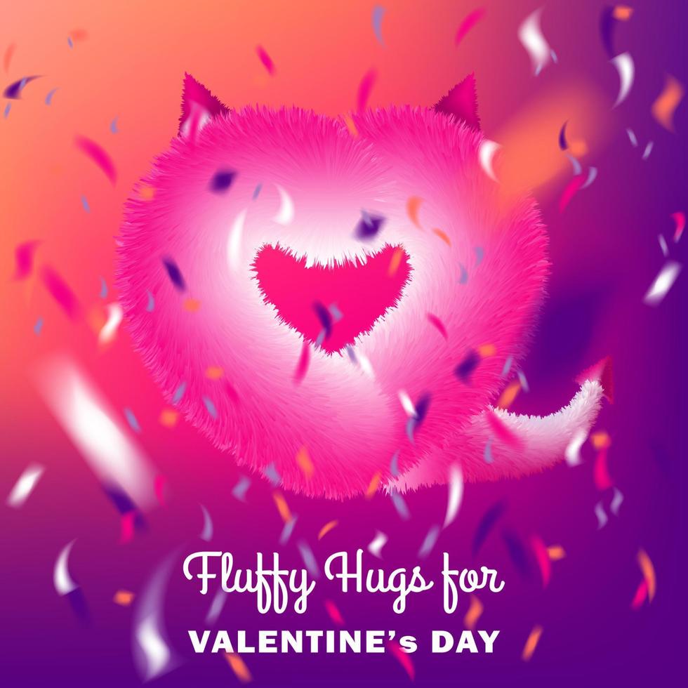 Cute instagram card with pink fluffy devil heart on disco party background vector