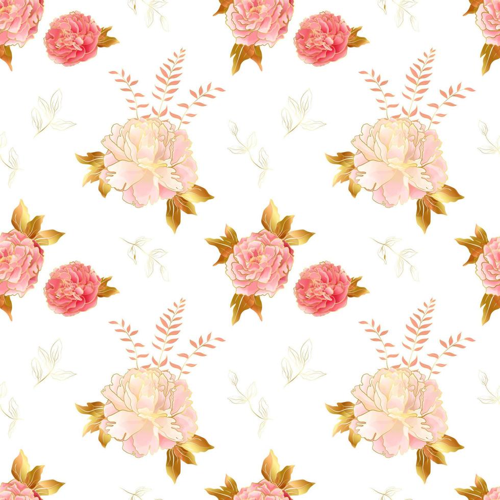 Cream pink millefleurs seamless pattern with peony flowers vector