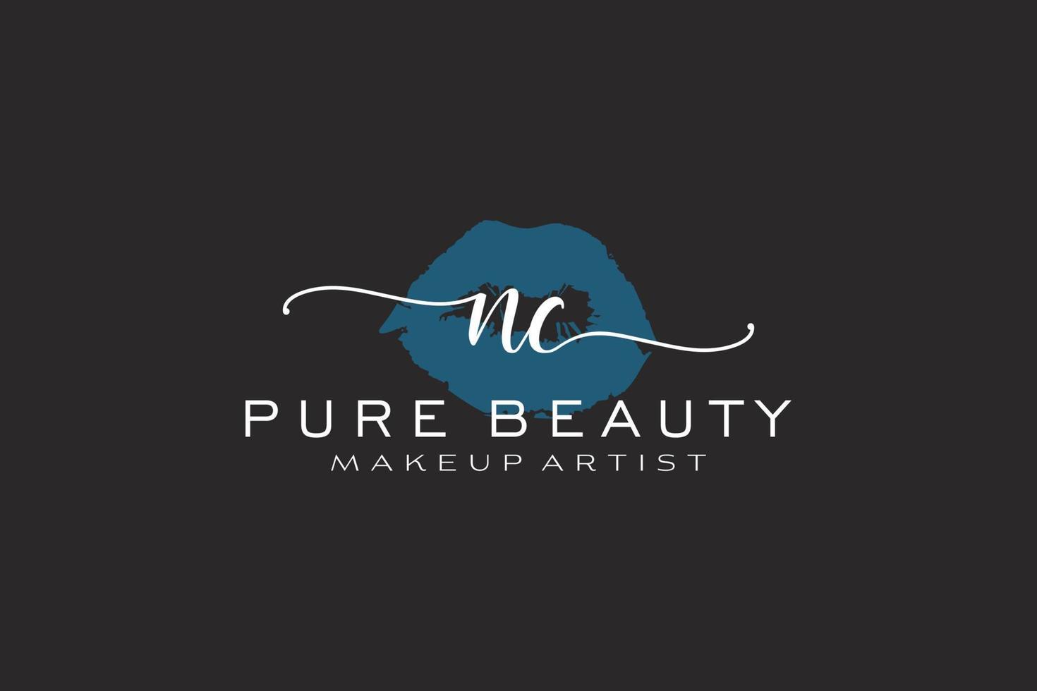 diseño de logotipo prefabricado inicial de labios de acuarela nc, logotipo para marca comercial de artista de maquillaje, diseño de logotipo de boutique de belleza rubor, logotipo de caligrafía con plantilla creativa. vector