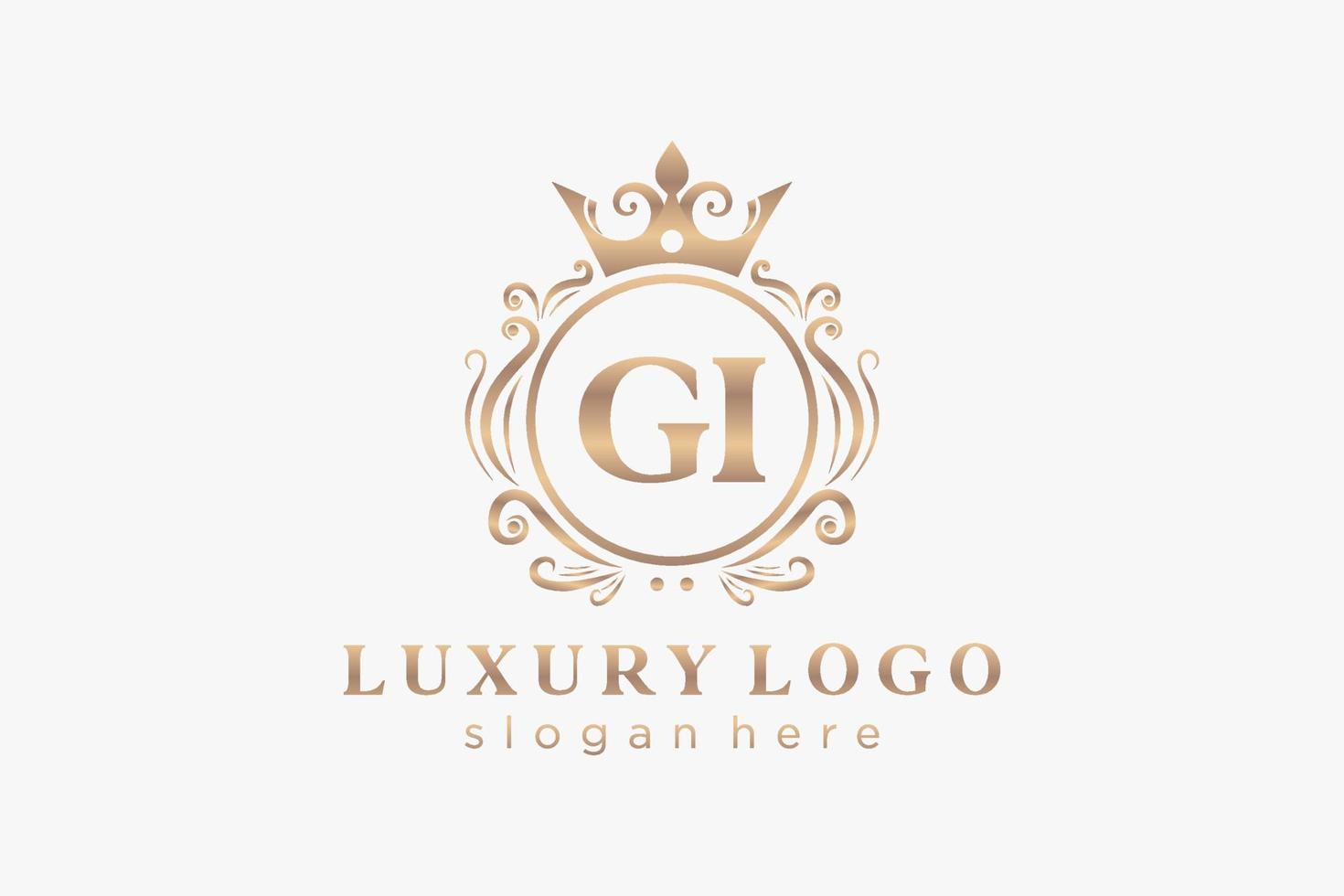 plantilla de logotipo de lujo real de letra gi inicial en arte vectorial para restaurante, realeza, boutique, cafetería, hotel, heráldica, joyería, moda y otras ilustraciones vectoriales. vector