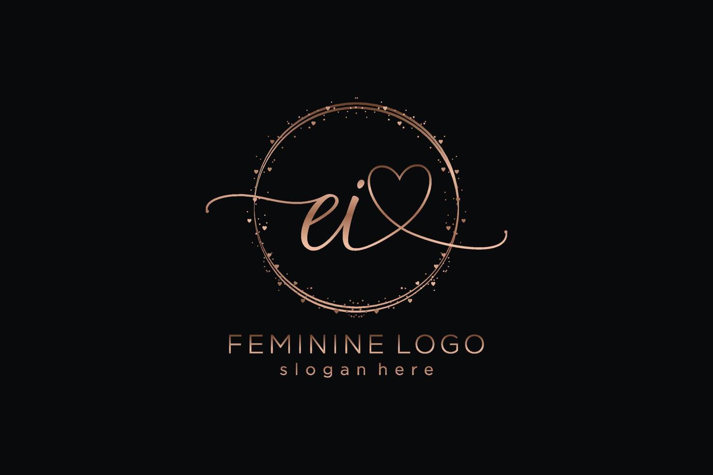 Initial EI handwriting logo with circle template vector logo of initial wedding, fashion, floral and botanical with creative template.