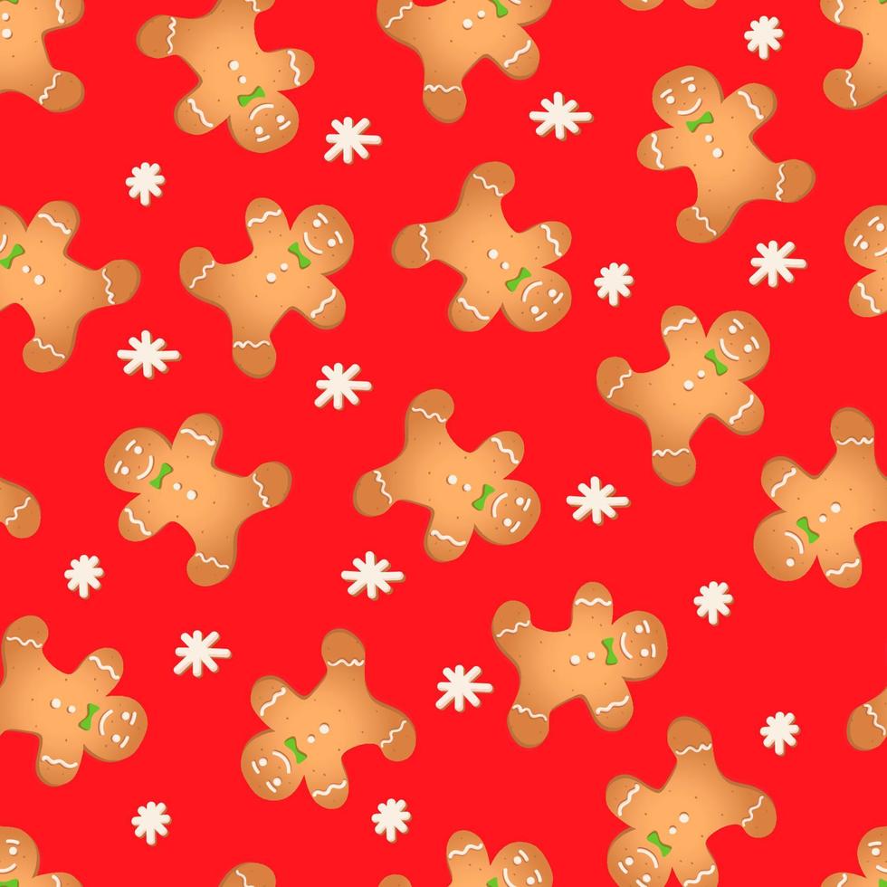 patrón impecable con galletas de jengibre sobre un fondo rojo. hombre de pan de jengibre, vector