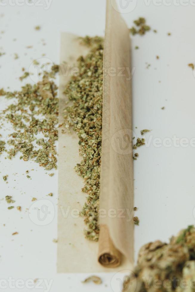 Marijuana buds on white background, close up. photo