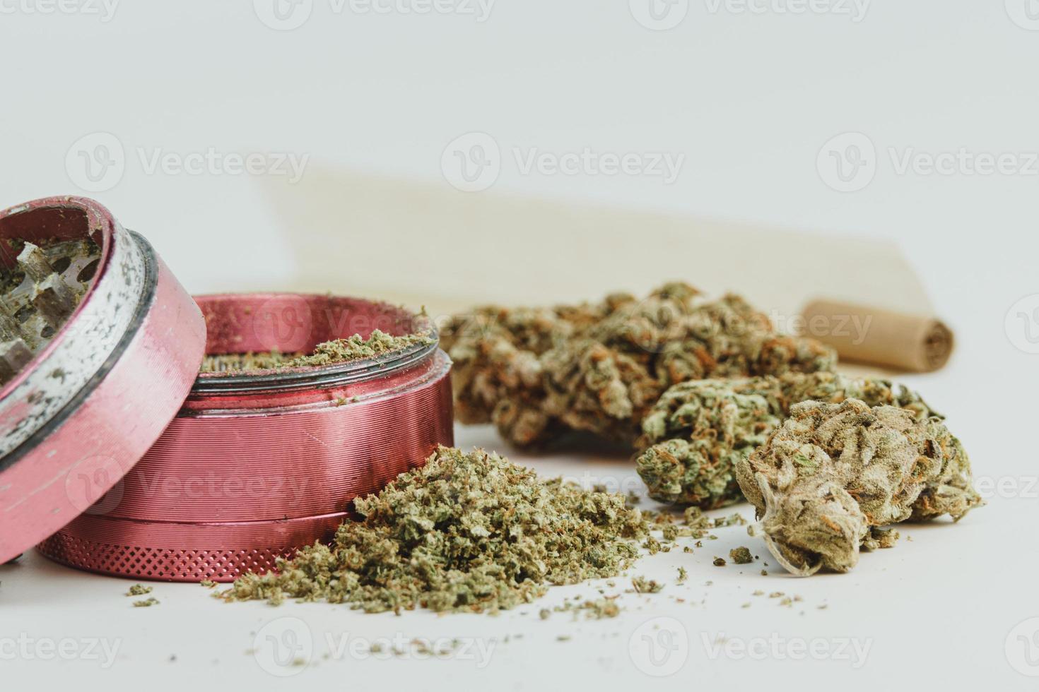 Marijuana buds on white background, close up. photo