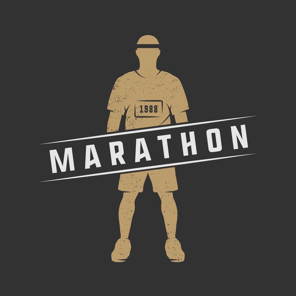 Vintage marathon or run logo, emblem, badge, poster, print or label. Graphic vector illustration.