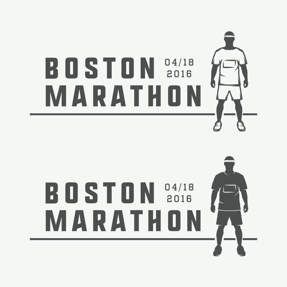 conjunto de maratón vintage o logotipo de carrera, emblema, insignia, afiche, impresión o etiqueta. ilustración vectorial vector