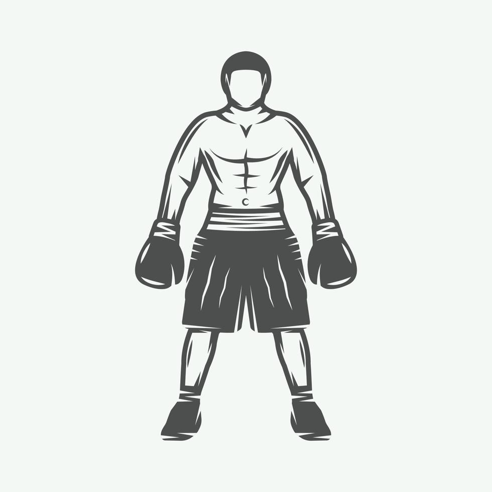 Vintage retro boxer. Can be used for logo, badge, emblem, mark, label. Monochrome graphic Art. Vector Illustration.