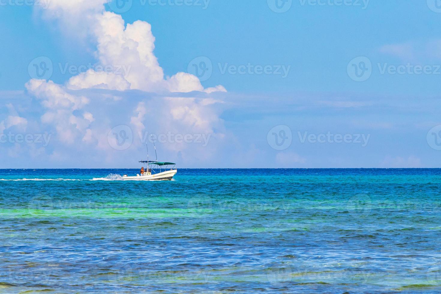 Boats yachts ship jetty beach in Playa del Carmen Mexico. photo