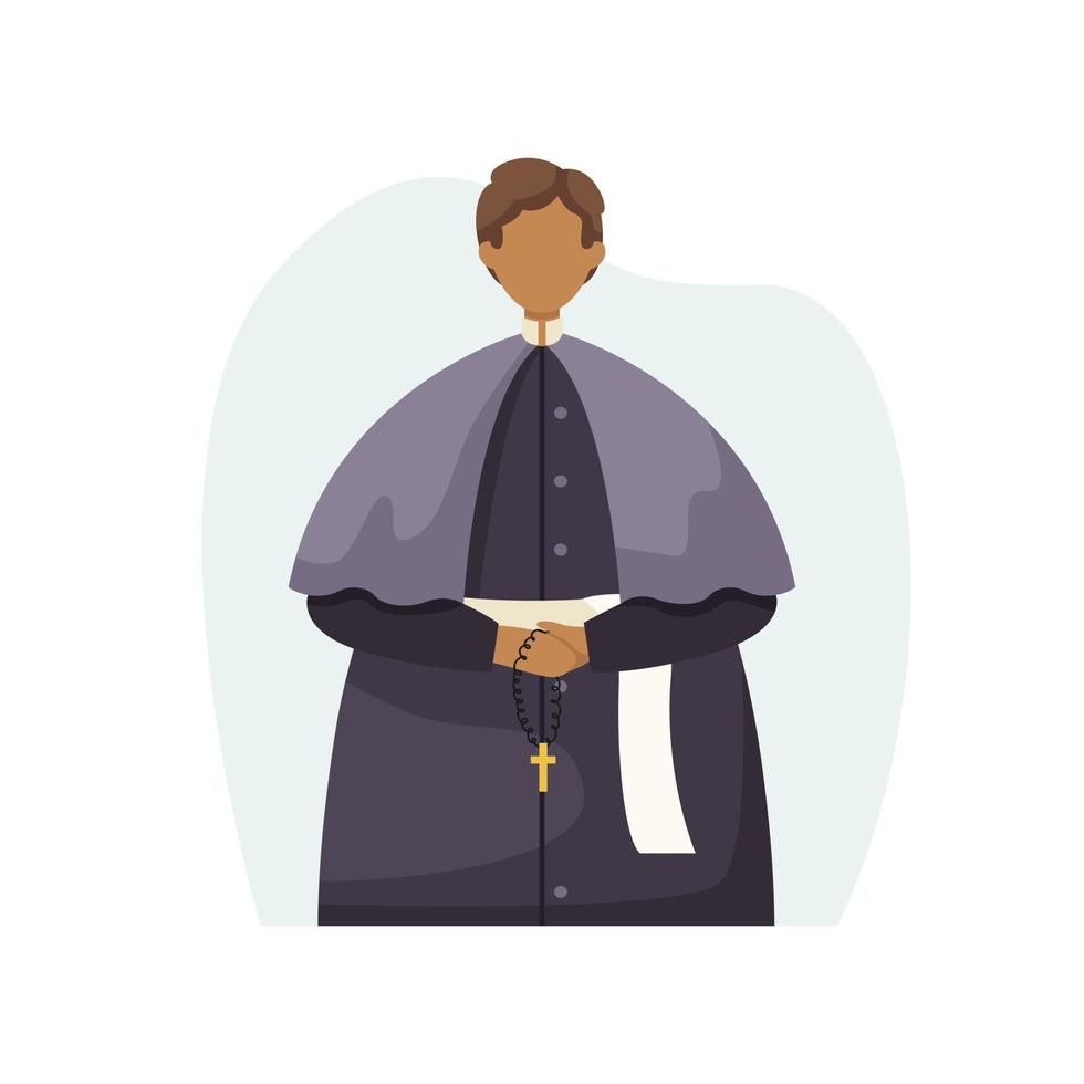 ilustración vectorial de un sacerdote en una sotana con un rosario en las manos. profesión. estilo plano vector