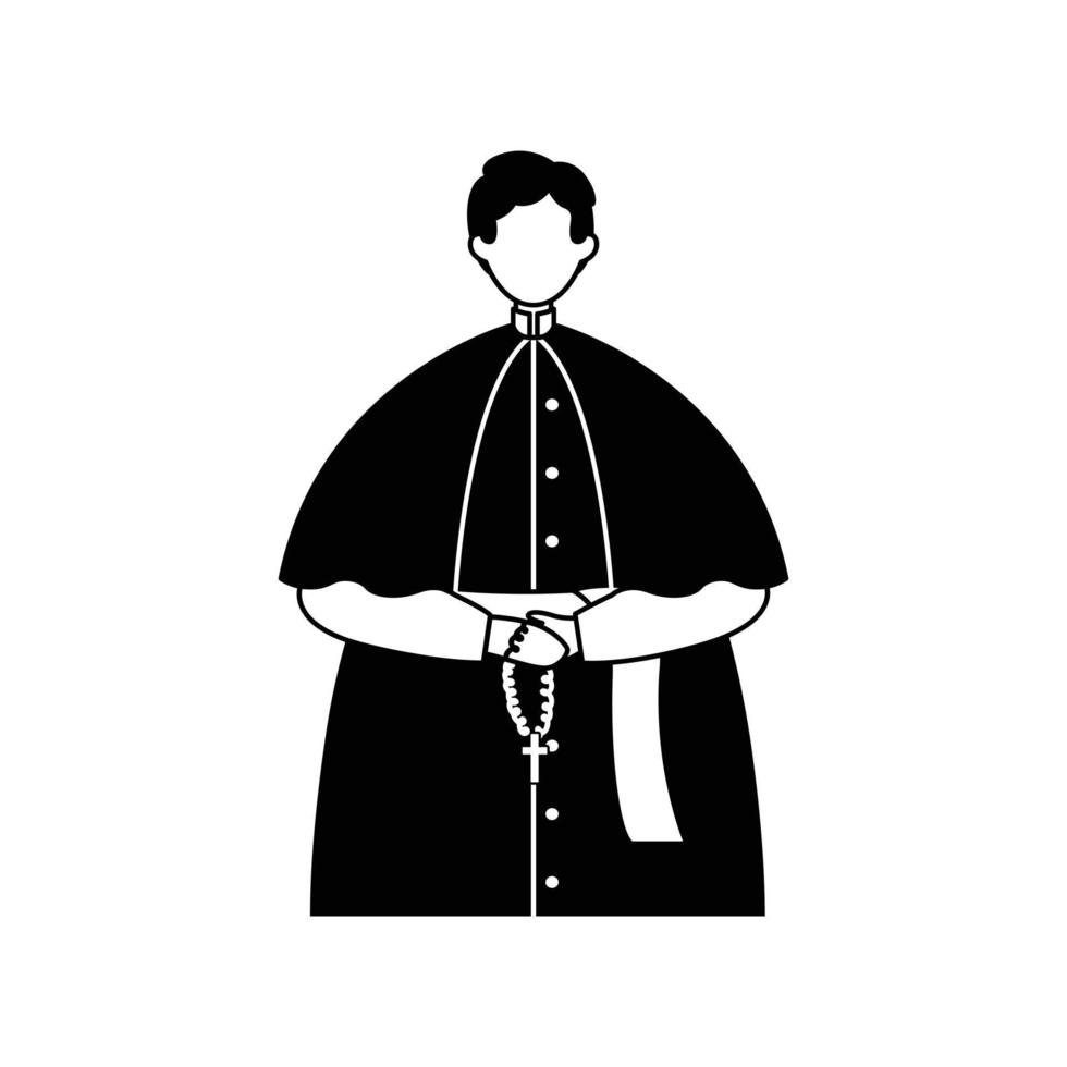 ilustración vectorial de un sacerdote en una sotana con un rosario en las manos. profesión. contorno vector