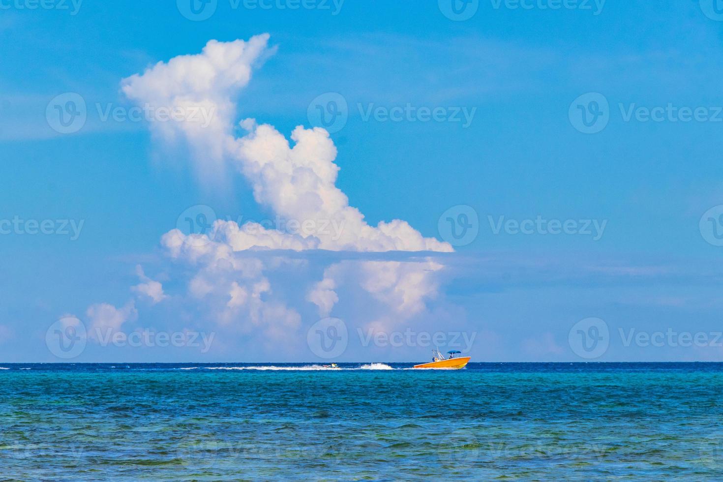 Boats yachts ship jetty beach in Playa del Carmen Mexico. photo