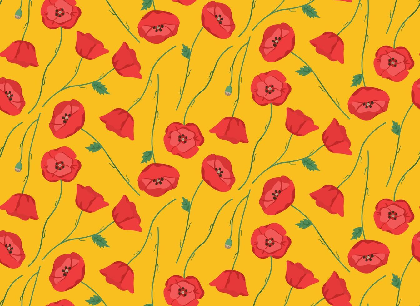 Seamless pattern with poppies. Texture with wildflowers in cartoon style. vector