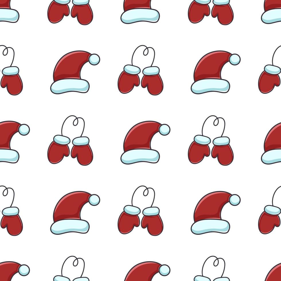 Winter seamless pattern with mittens and hat vector