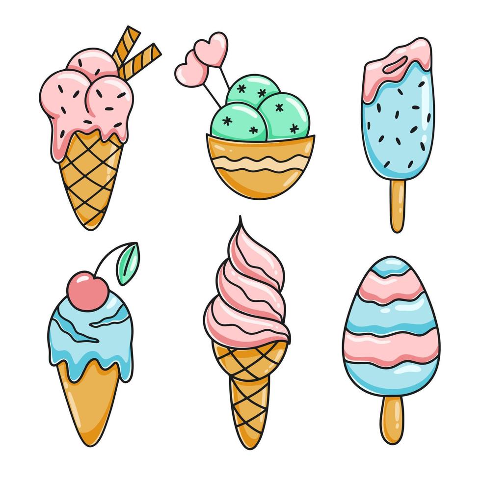 Ice cream cartoon clipart set vector