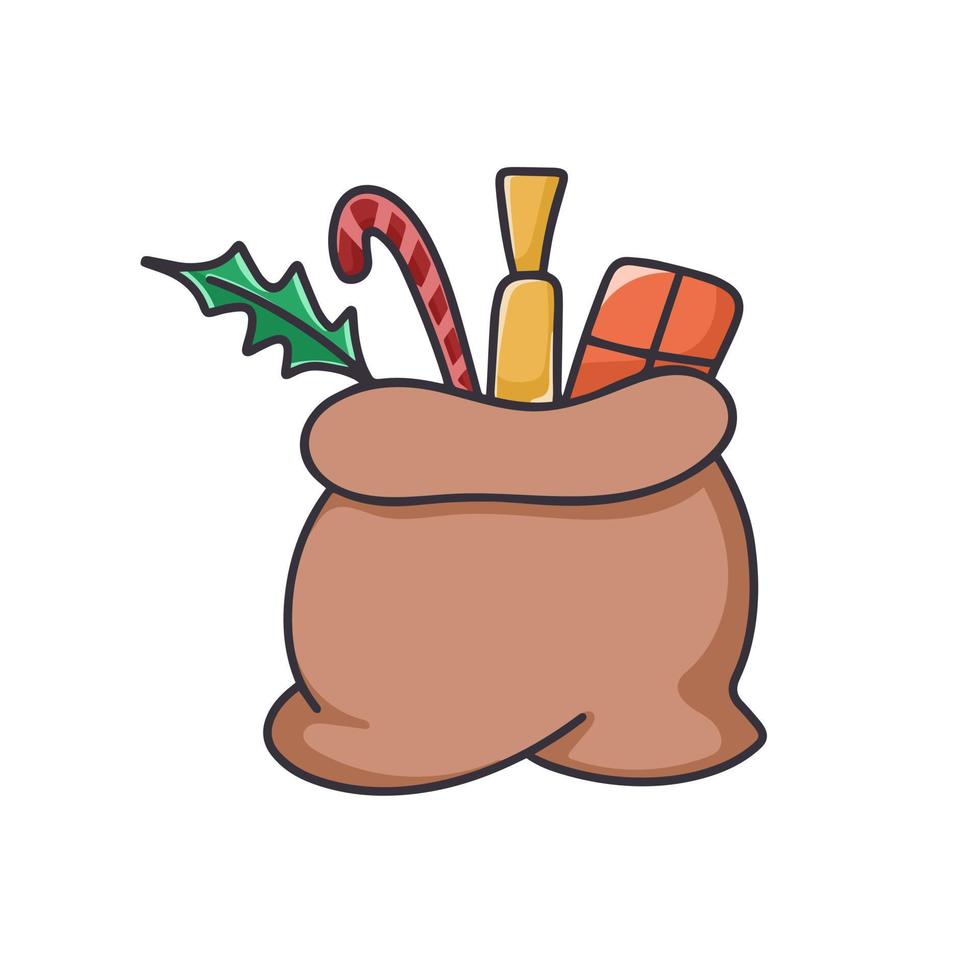 navidad santa bolsa con regalos cartoon clipart vector