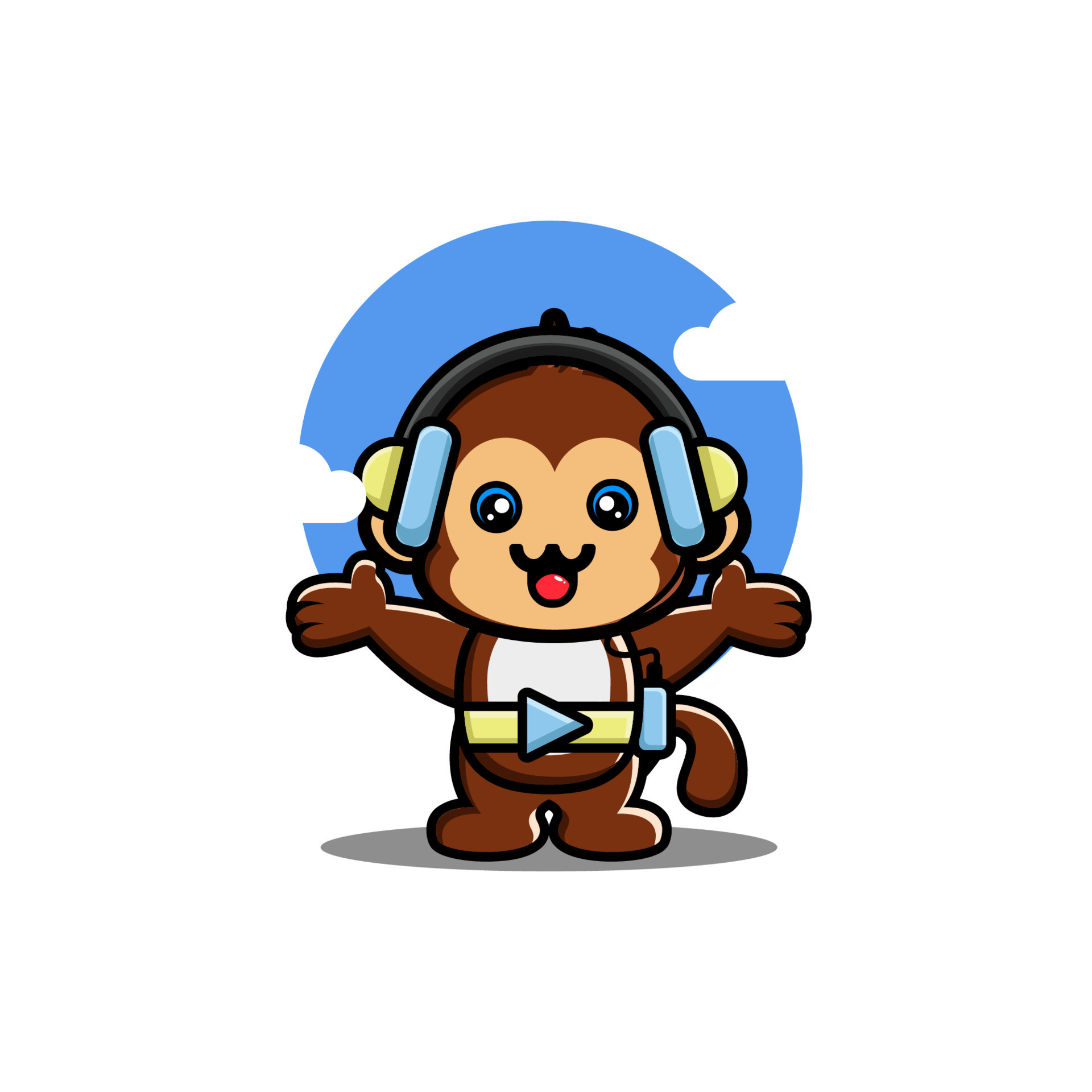 Cute monkey listening music with headphone cartoon character 12705058  Vector Art at Vecteezy