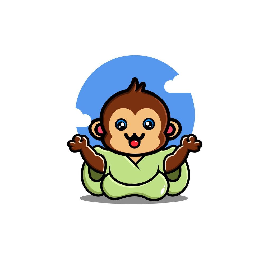 Cute monkey yoga cartoon icon illustration vector