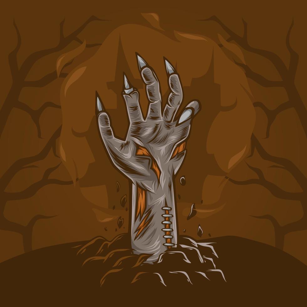 Vector illustration of zombie hand going out, scary