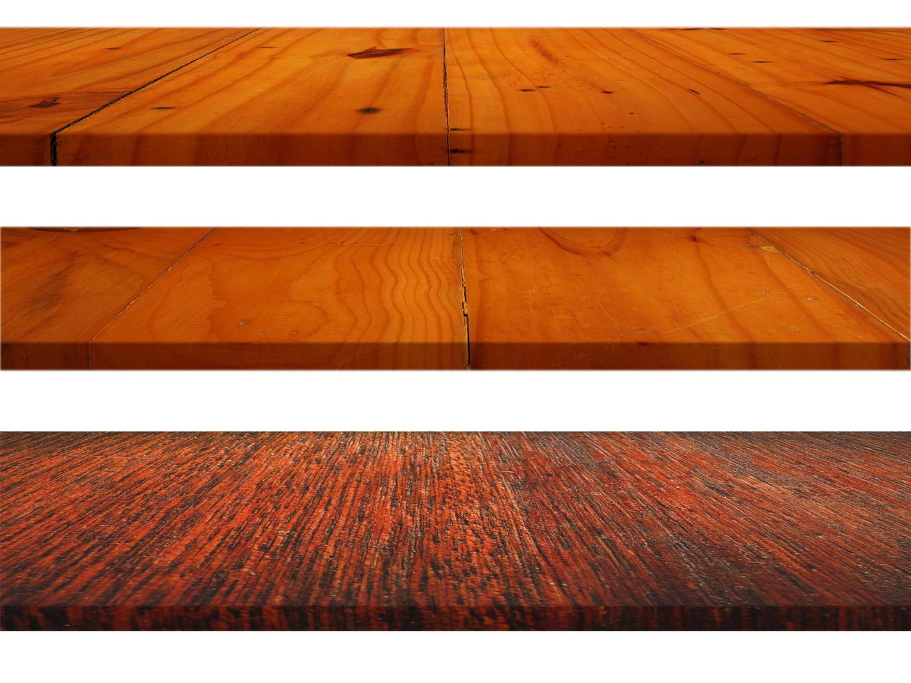 3 textura de mesa de madera real aislada sobre fondo blanco. foto