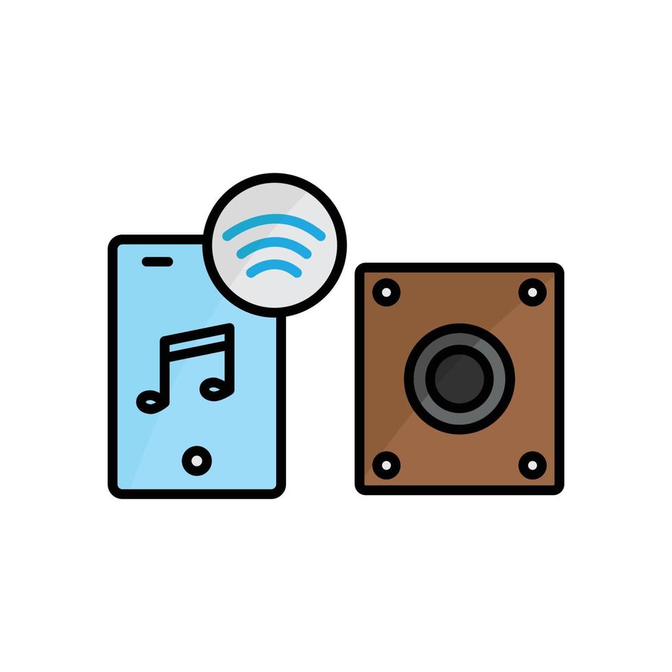 ilustración de icono de caja de música con teléfono móvil y señal. icono relacionado con el dispositivo inteligente. estilo de icono de color lineal. diseño simple editable vector