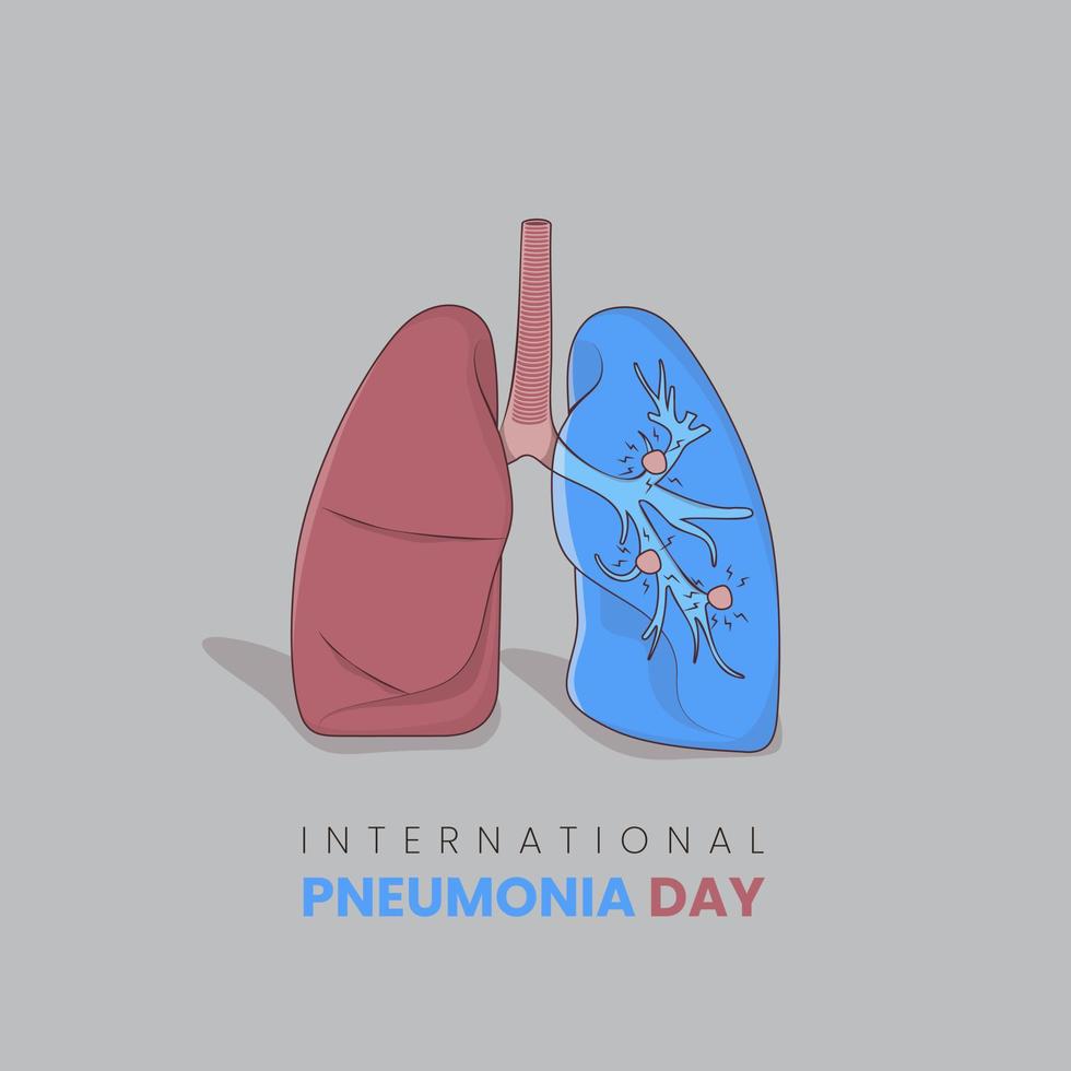 día mundial de la neumonía con diseño de pulmón con pulmón infectado al lado en diseño de color azul vector