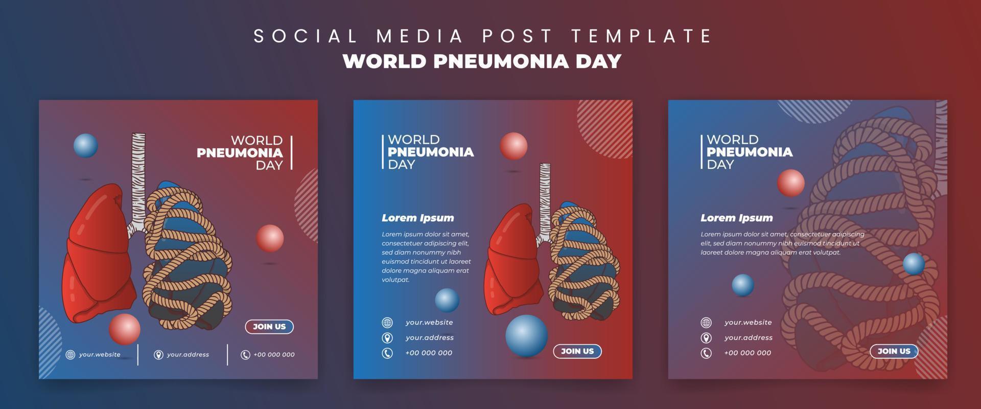 Social media template for world pneumonia day with other lung is out of breath with rope design vector