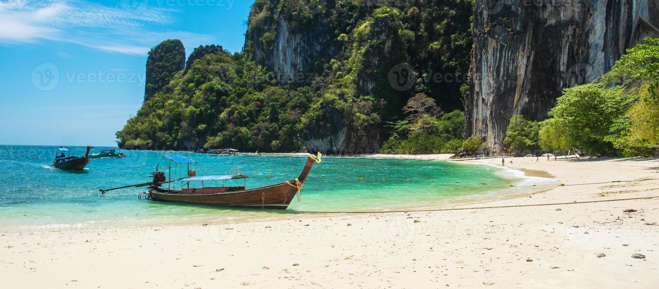 longtail boat on Hong island, Krabi, Thailand. landmark, destination Southeast Asia Travel, vacation and holiday concept photo