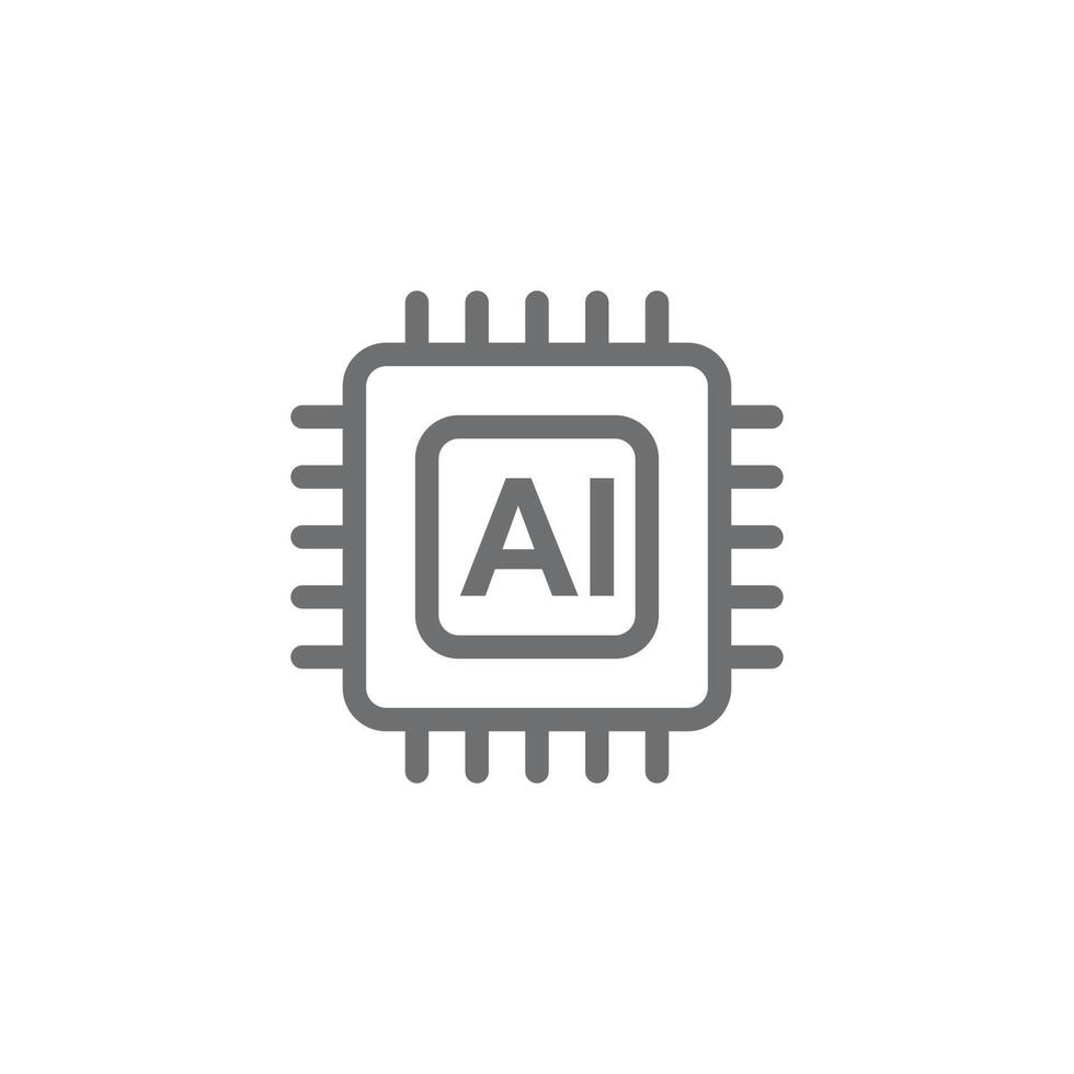 eps10 grey vector Chip AI Brain Artificial Intelligence line icon isolated on white background. AI Processor symbol in a simple flat trendy modern style for your website design, logo, and mobile app