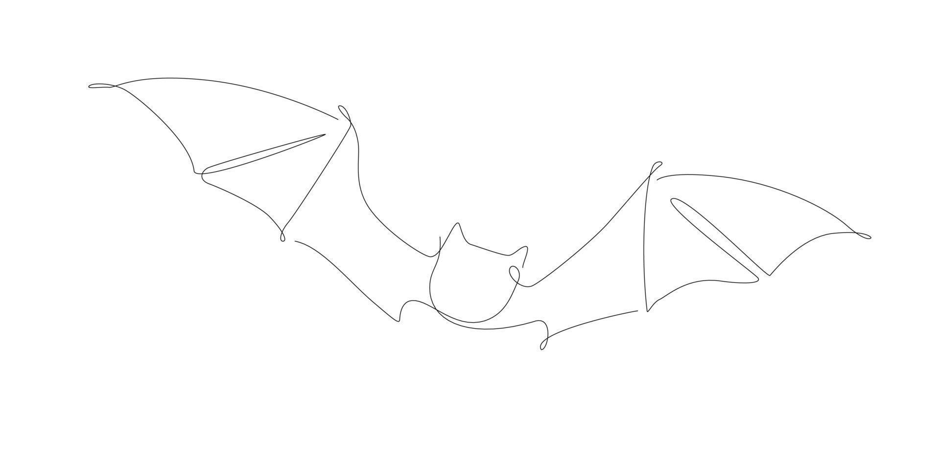 Single line bat illustration. Halloween bat one line vector. Animal outline vector