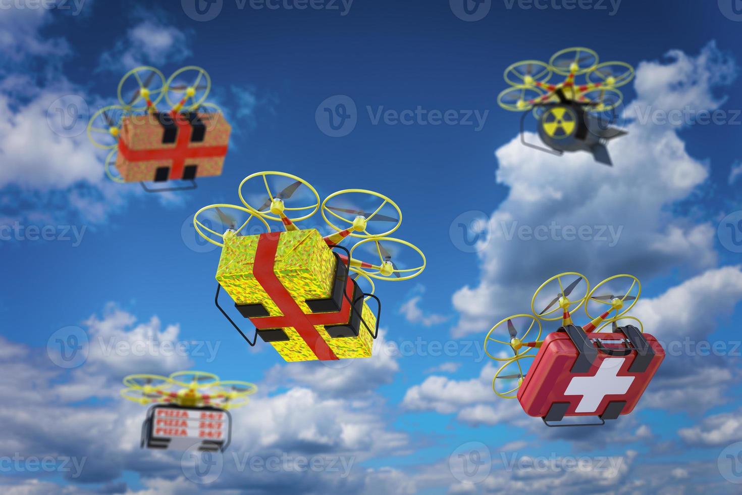 Drones with various cargoes photo