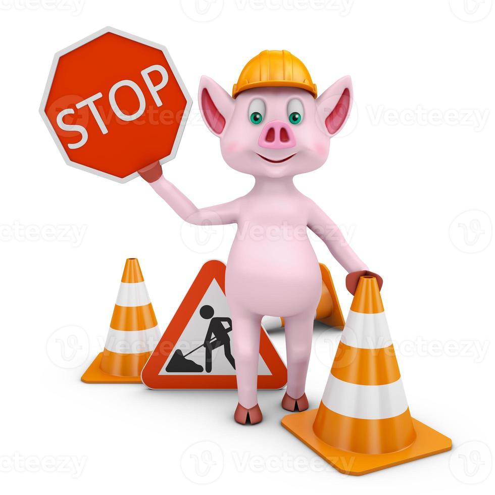 Piglet  with sign STOP photo