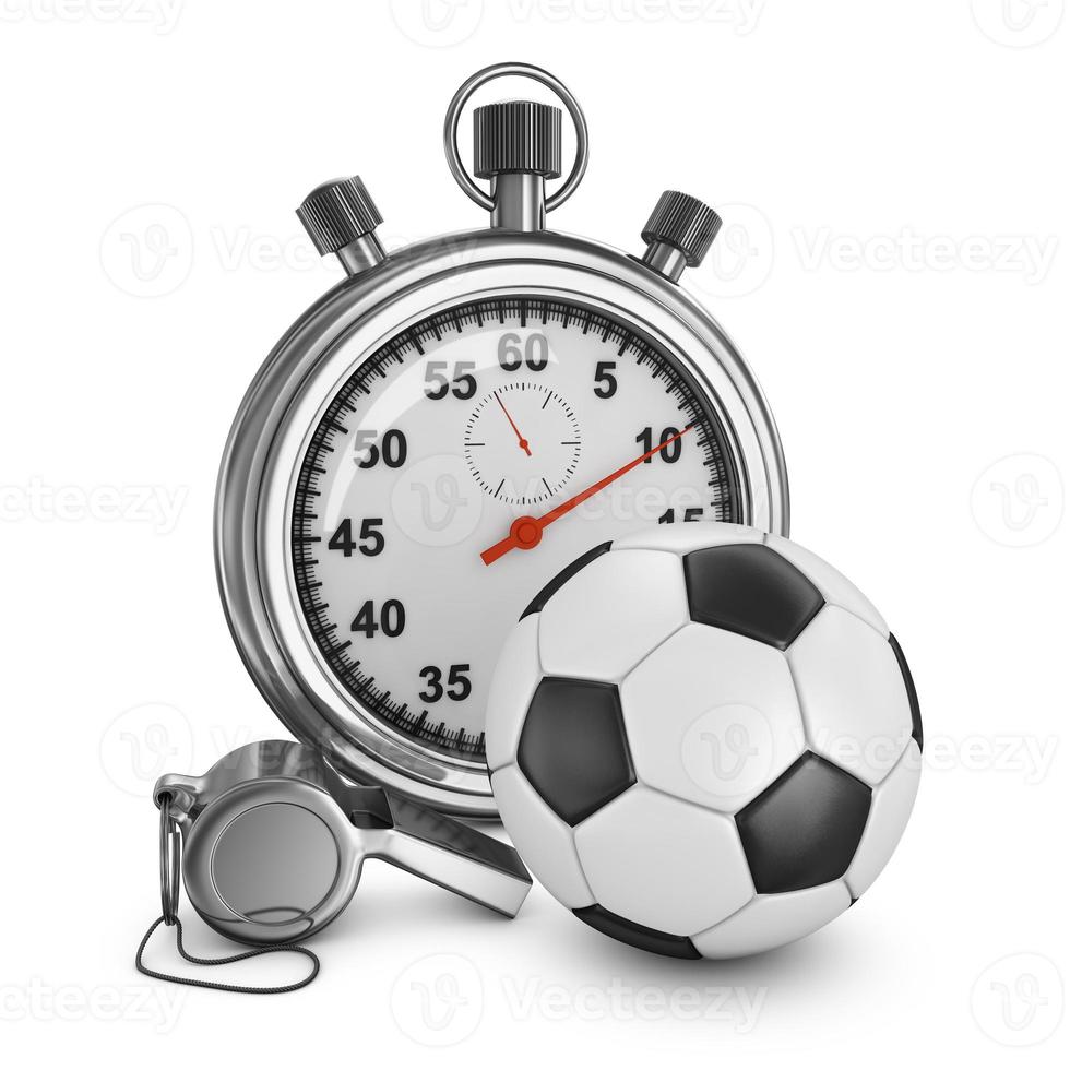 Soccer ball, referee whistle and stopwatch photo