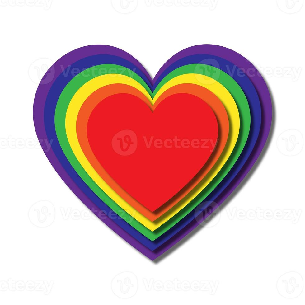 corazones de colores del arco iris. diseño de corte de papel. efecto de capas bandera lgbt foto