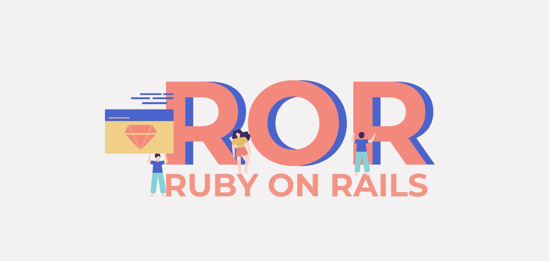 ROR ruby on rails. Platform for programming and coding technologies web software digital graphic scripts and business monitoring interfaces poster of mobile vector applications.