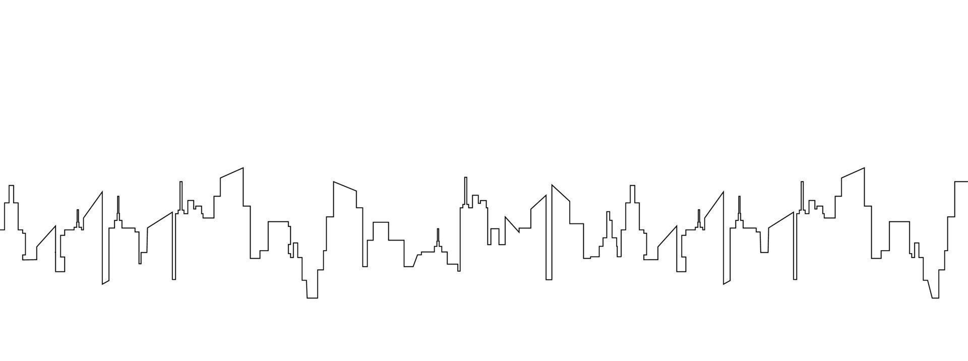 contorno del paisaje de la ciudad. Los rascacielos en zigzag abstractos dibujan una línea negra continua sobre un fondo vectorial blanco. vector