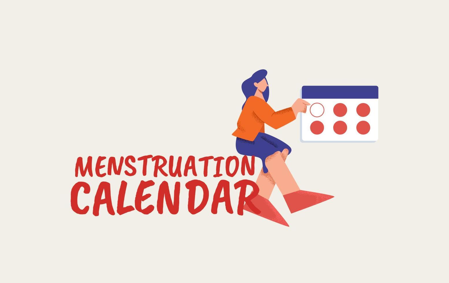 cartel del calendario de menstruación. atención médica de la mujer con profilaxis sanitaria mensual dolores ginecológicos. vector